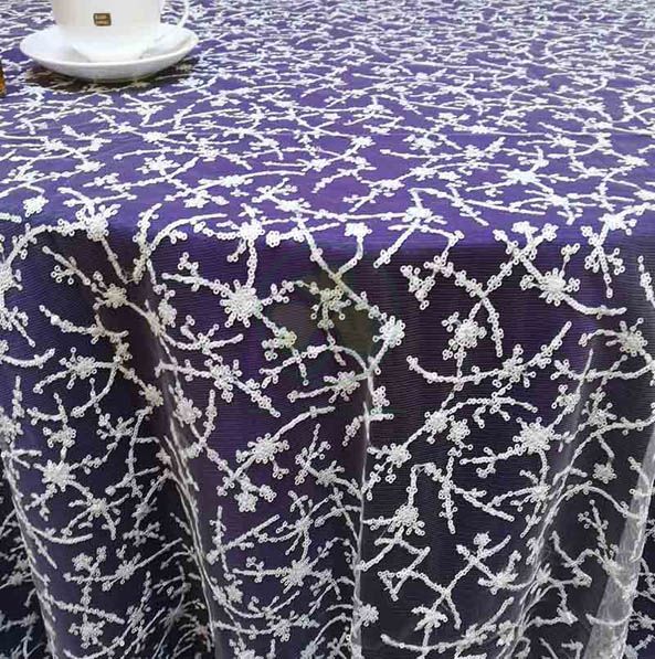 Luxury Fancy Banquet Lace Embroidery Fabric Table Cloth  SL-F2025LFTC