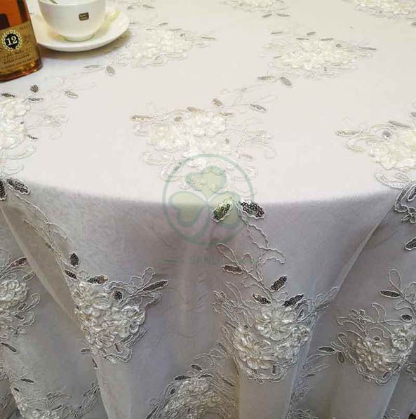 Luxury Fancy Banquet Lace Embroidery Fabric Table Cloth  SL-F2025LFTC