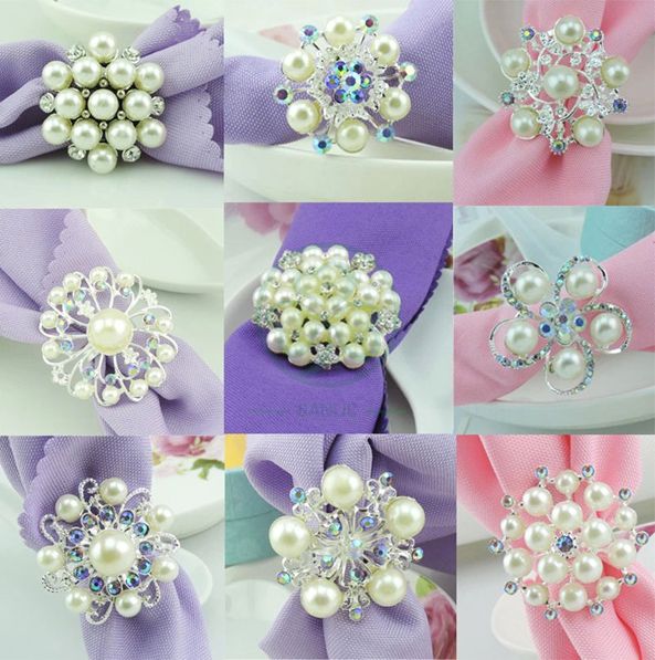 Flower Pearl Rhinestone Napkin Ring Holder for Wedding Party Home Kitchen Dining Table Linen Accessories SL-M2058FPNR