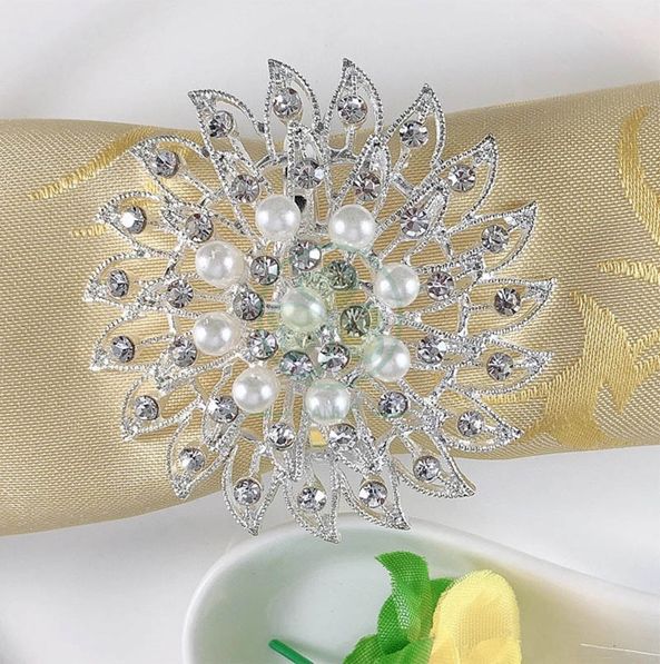 Flower Pearl Rhinestone Napkin Ring Holder for Wedding Party Home Kitchen Dining Table Linen Accessories SL-M2058FPNR