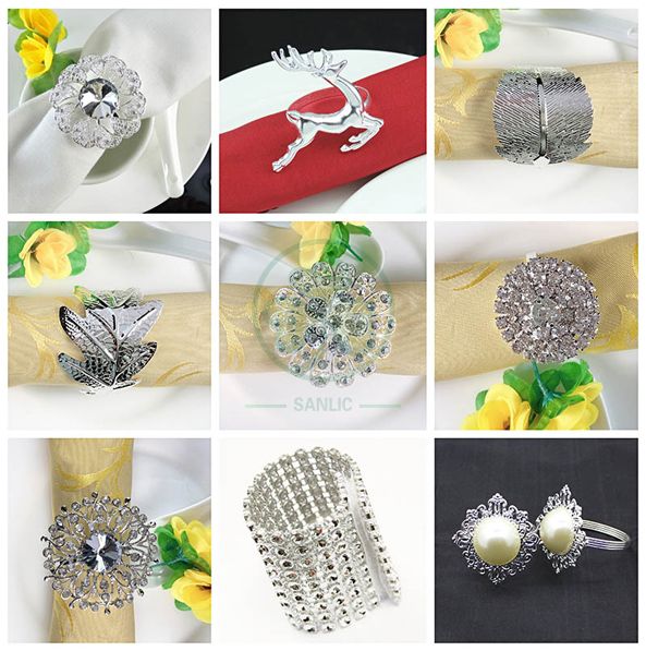 Flower Pearl Rhinestone Napkin Ring Holder for Wedding Party Home Kitchen Dining Table Linen Accessories SL-M2058FPNR