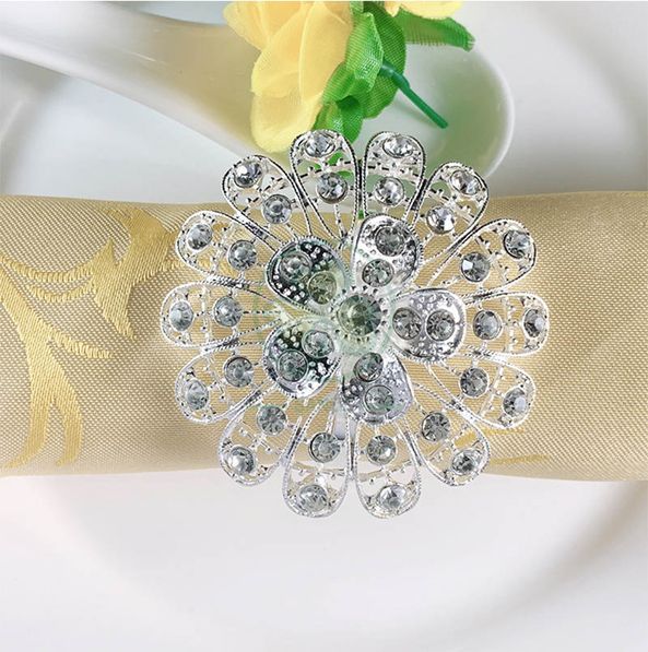 Napkin Rings Luxury Table Napkins Round Serviette Buckles Holder Reusable with Delicate Unique Pattern Flowers for Wedding Dining Kitchen Decor Birthday Christmas Party SL-M2060LMNR