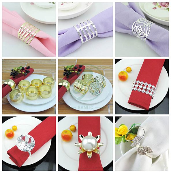 Factory Price Gold Napkin Rings Round Napkin Holders Buckles for Thanksgiving Decorations Holiday Wedding Banquet  SL-M2063GRNB