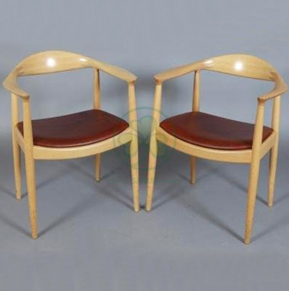 Solid Wood Frame Hans Wegner Kennedy Arm Chair with Leather Seat SL-W1941WKRC