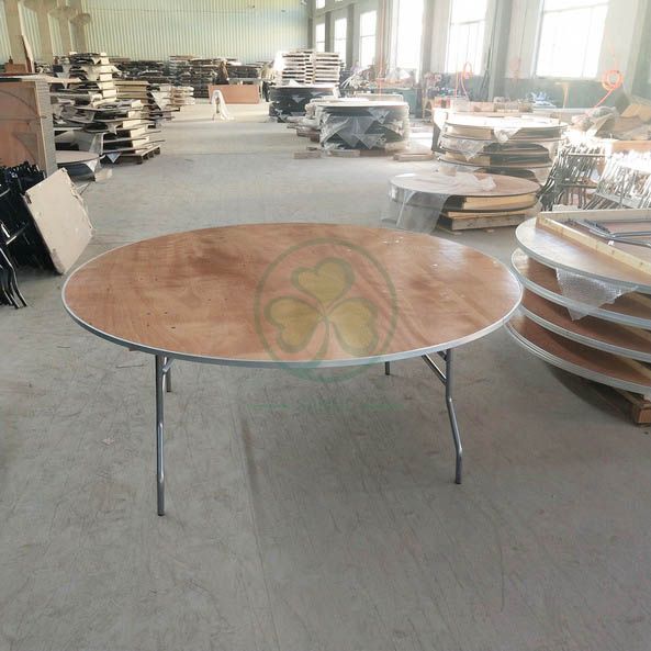 Wholesale Round Wood Folding Banquet Table for Indoor or Outdoor Events or Weddings with PVC Edge SL-T2085