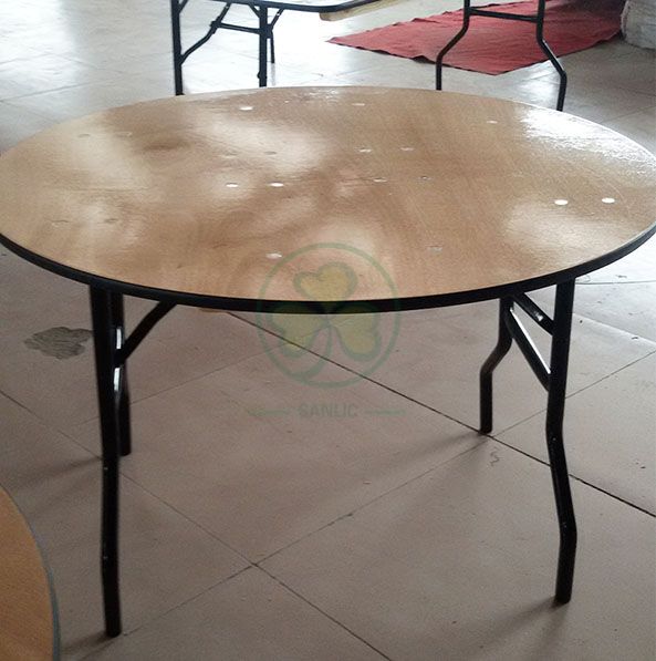 Wholesale Round Wood Folding Banquet Table for Indoor or Outdoor Events or Weddings with PVC Edge SL-T2085