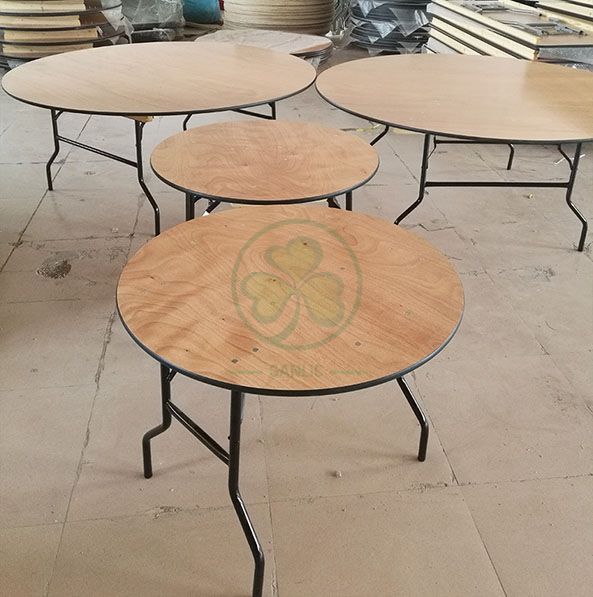 Wholesale Round Wood Folding Banquet Table for Indoor or Outdoor Events or Weddings with PVC Edge SL-T2085