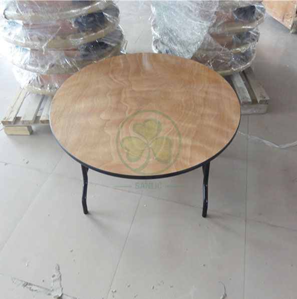 Wholesale Round Wood Folding Banquet Table for Indoor or Outdoor Events or Weddings with PVC Edge SL-T2085