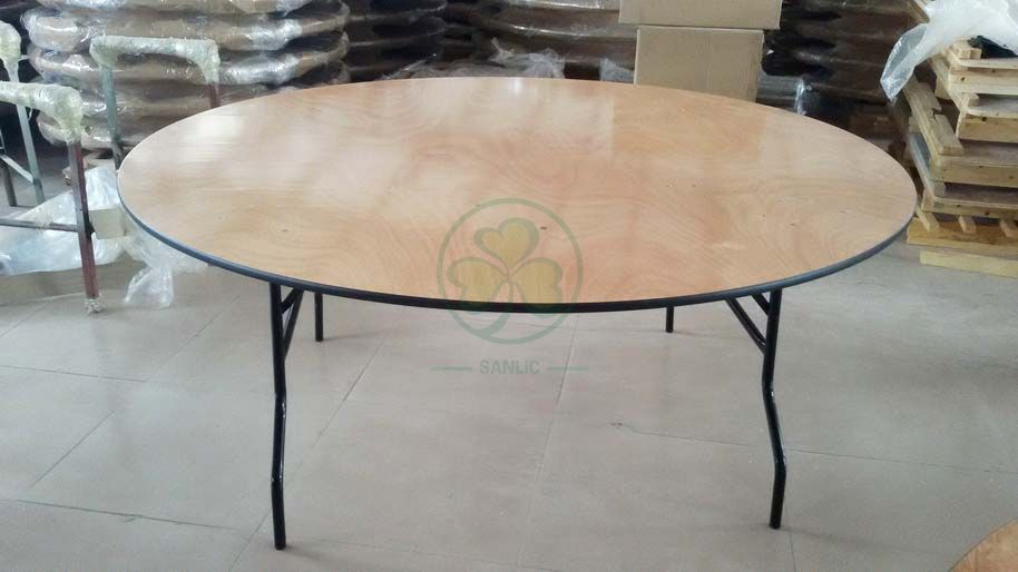 Wholesale Round Wood Folding Banquet Table for Indoor or Outdoor Events or Weddings with PVC Edge SL-T2085