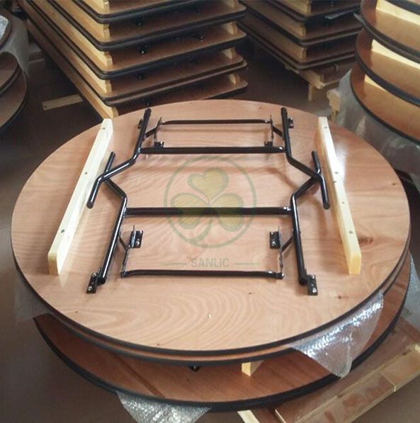 Wholesale Round Wood Folding Banquet Table for Indoor or Outdoor Events or Weddings with PVC Edge SL-T2085