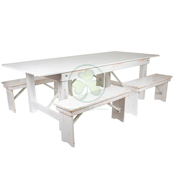 Factory Direct White Vintage Farm Tables with Benches for Outdoor Courtyard Dining Party  SL-T2102WVFT