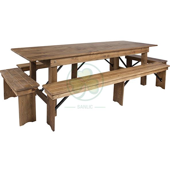 Factory Direct White Vintage Farm Tables with Benches for Outdoor Courtyard Dining Party  SL-T2102WVFT