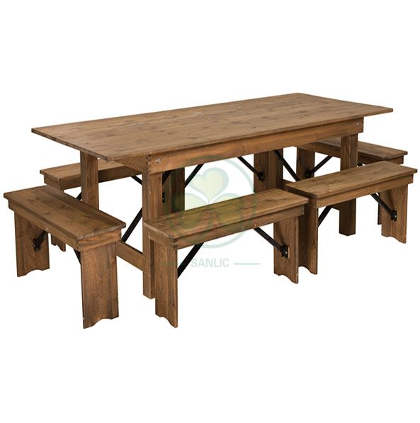 Factory Direct Folding Rustic Farmhouse Bench for Outdoor Weddings and Events SL-T2122WFHB