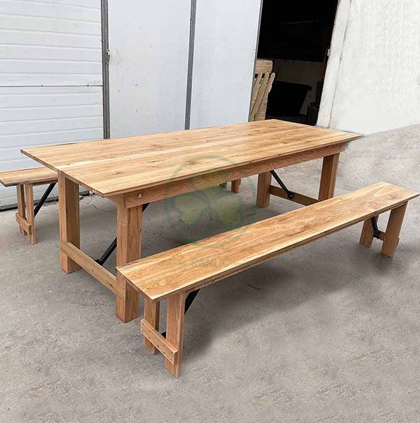 Factory Direct Folding Rustic Farmhouse Bench for Outdoor Weddings and Events SL-T2122WFHB