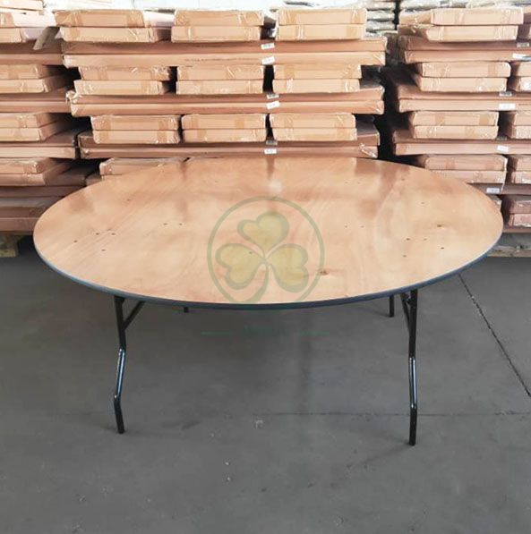 Wholesale Round Wood Folding Banquet Table for Indoor or Outdoor Events or Weddings with PVC Edge SL-T2085WRTP