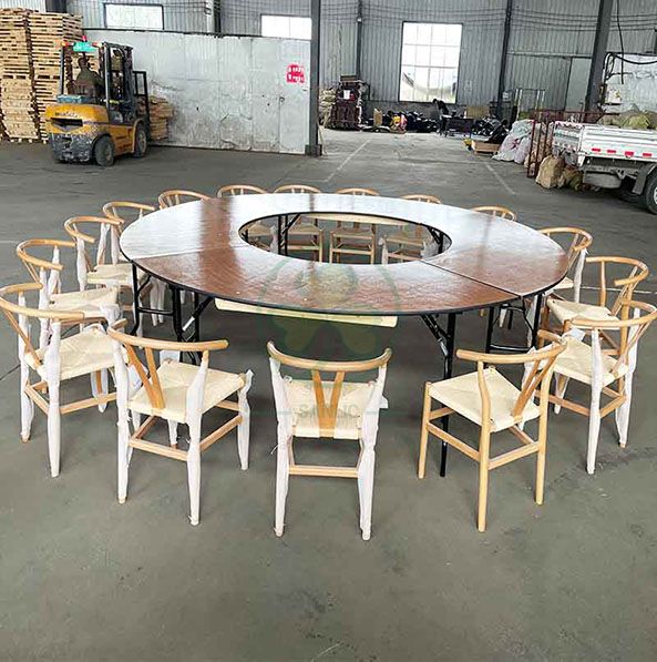 Wholesale Wooden Serpentine Folding Table for Dining Halls and Catering Services SL-T2096WSPT