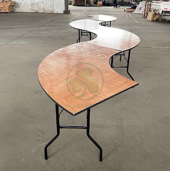 Wholesale Wooden Serpentine Folding Table for Dining Halls and Catering Services SL-T2096WSPT