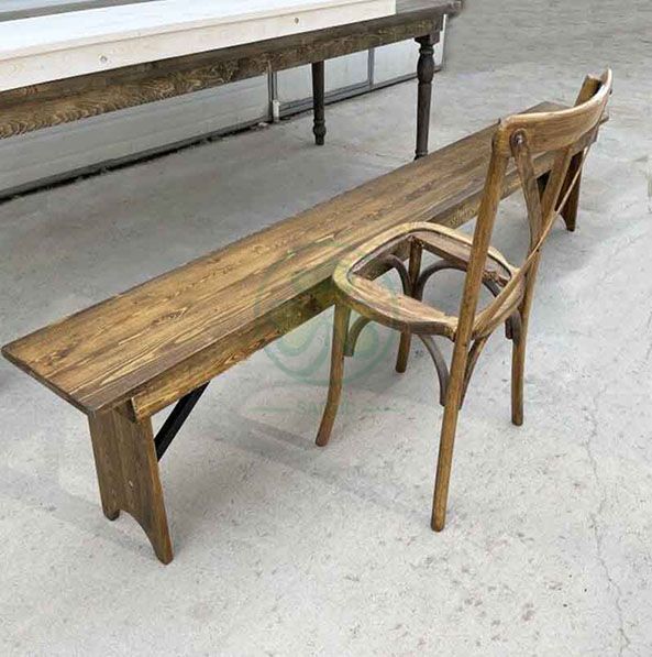 Factory Direct Folding Rustic Farmhouse Bench for Outdoor Weddings and Events SL-T2122WFHB