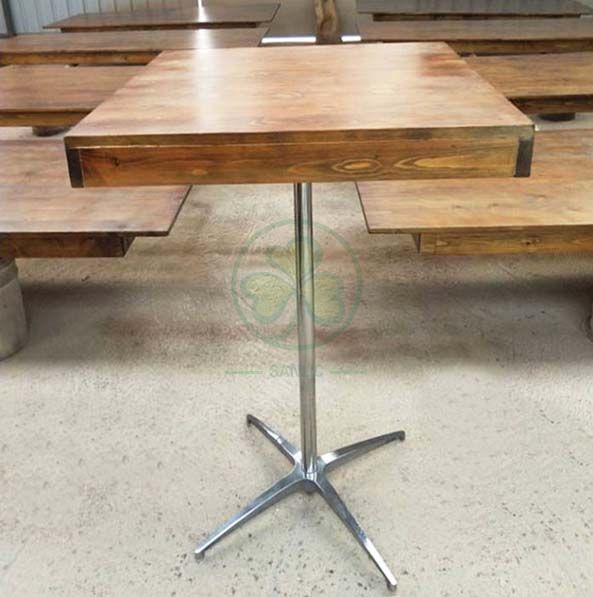 Farmhoue Style Reclaimed Wood and Steel Pedestal Pub Table SL-T2131WSPT