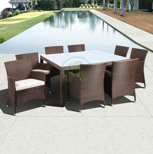 Factory Wholesale Garden Patio Furniture Restaurant Furniture Rattan Square Table Dining Set SL-WR2185RGPF