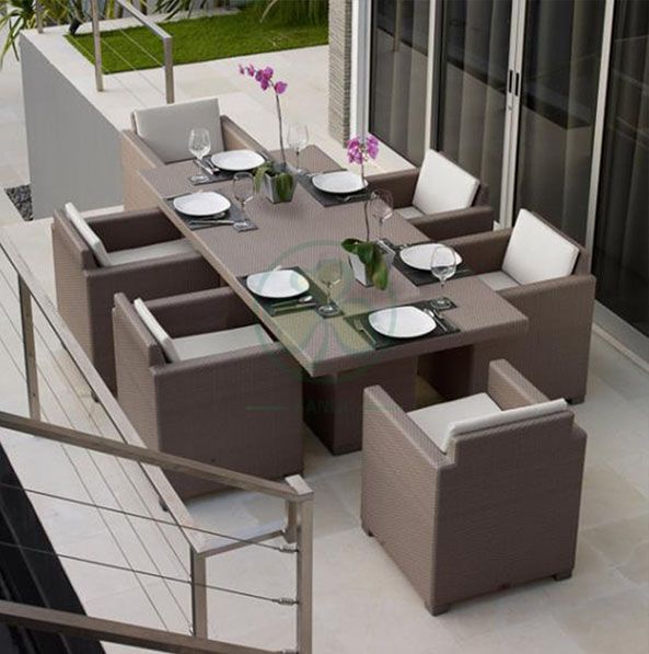 Factory Wholesale Garden Patio Furniture Restaurant Furniture Rattan Square Table Dining Set SL-WR2185RGPF