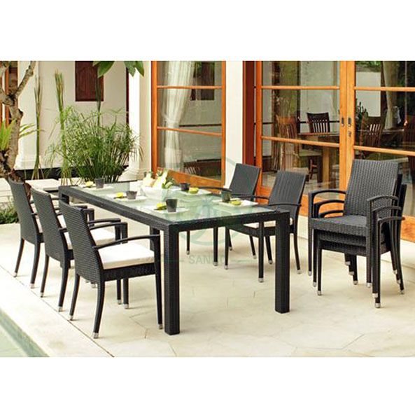 Factory Wholesale Garden Patio Furniture Restaurant Furniture Rattan Square Table Dining Set SL-WR2185RGPF