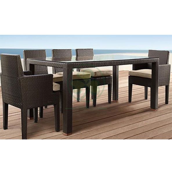 Factory Wholesale Garden Patio Furniture Restaurant Furniture Rattan Square Table Dining Set SL-WR2185RGPF