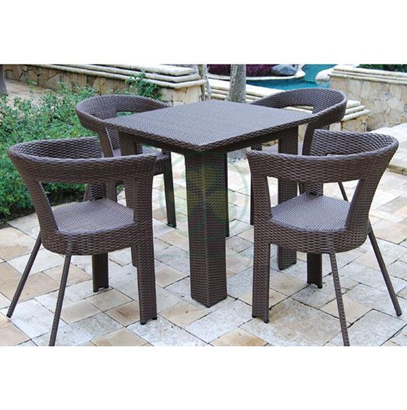 Factory Wholesale Garden Patio Furniture Restaurant Furniture Rattan Square Table Dining Set SL-WR2185RGPF