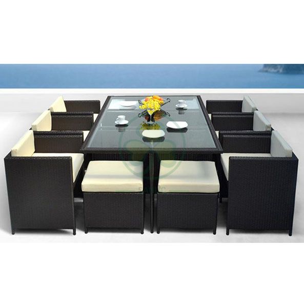 Factory Wholesale Garden Patio Furniture Restaurant Furniture Rattan Square Table Dining Set SL-WR2185RGPF