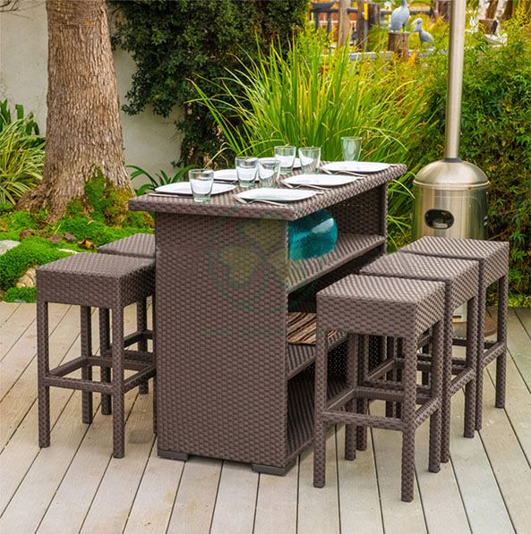 Factory Wholesale All Weather High Quality Outdoor Furniture Rattan Bar Set and Restaurant Table and Chairs Set SL-WR2188