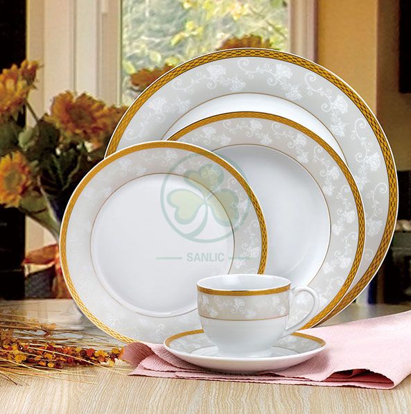 Factory Wholesale Bulk Wedding Banquet Hall Event Porcelain Dinner Plate Bone China Dinner Set SL-CD2199EPDP