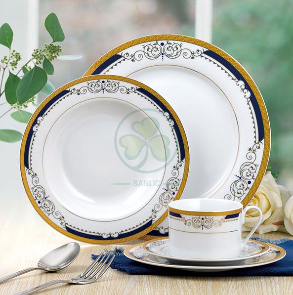 Factory Wholesale Bulk Wedding Banquet Hall Event Porcelain Dinner Plate Bone China Dinner Set SL-CD2199EPDP