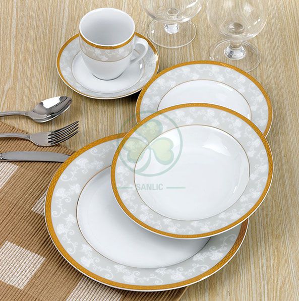 Factory Wholesale Bulk Wedding Banquet Hall Event Porcelain Dinner Plate Bone China Dinner Set SL-CD2199EPDP