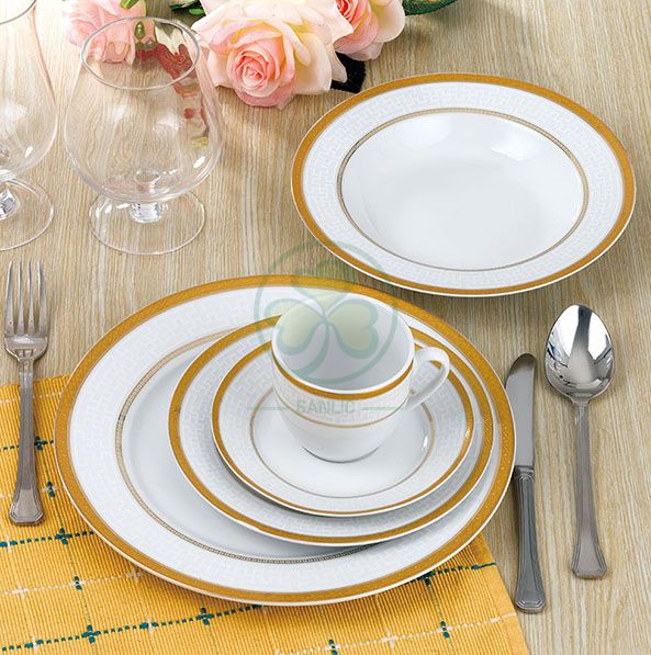 Factory Wholesale Bulk Wedding Banquet Hall Event Porcelain Dinner Plate Bone China Dinner Set SL-CD2199EPDP