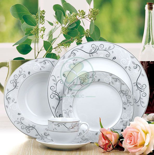 Factory Wholesale Bulk Wedding Banquet Hall Event Porcelain Dinner Plate Bone China Dinner Set SL-CD2199EPDP