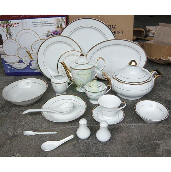 Factory Wholesale Bulk Wedding Banquet Hall Event Porcelain Dinner Plate Bone China Dinner Set SL-CD2199EPDP