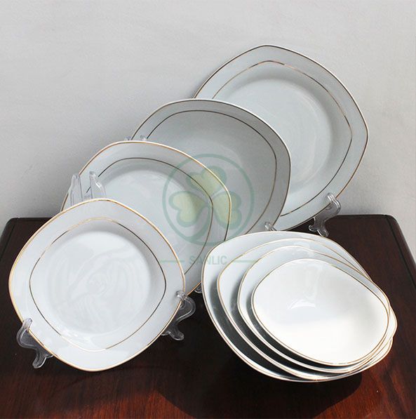 Eco Friendly White Porcelain Wedding Catering Ceramic Dinner Plates Bone China Plates  SL-CD2202WPCP