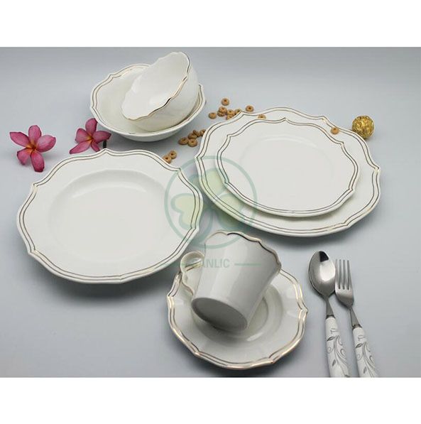 Eco Friendly White Porcelain Wedding Catering Ceramic Dinner Plates Bone China Plates  SL-CD2202WPCP